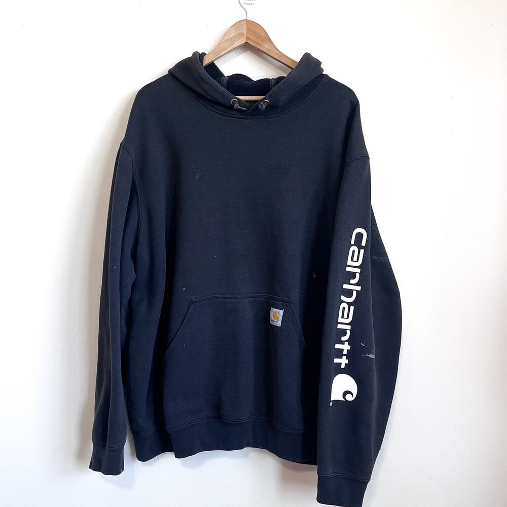 Carhartt Original Fit Mens Hoodie Sweatshirt Size 2X Black Paint Stains Workwear